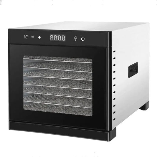 Ventilator met 35-75°C, 24 uur, timer, RVS en transparant, voedseldroogmachine