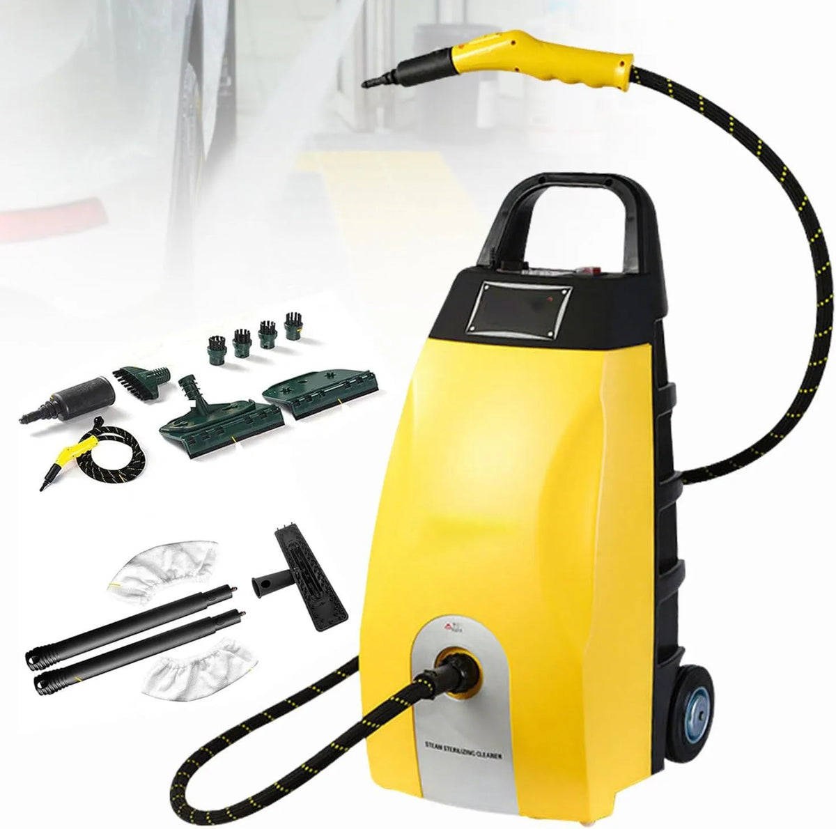 Stoomreiniger met 3000 W, 40 seconden, 110°C, 4-5 bar, 150°C, 180°C, veiligheidssysteem en waterreservoir