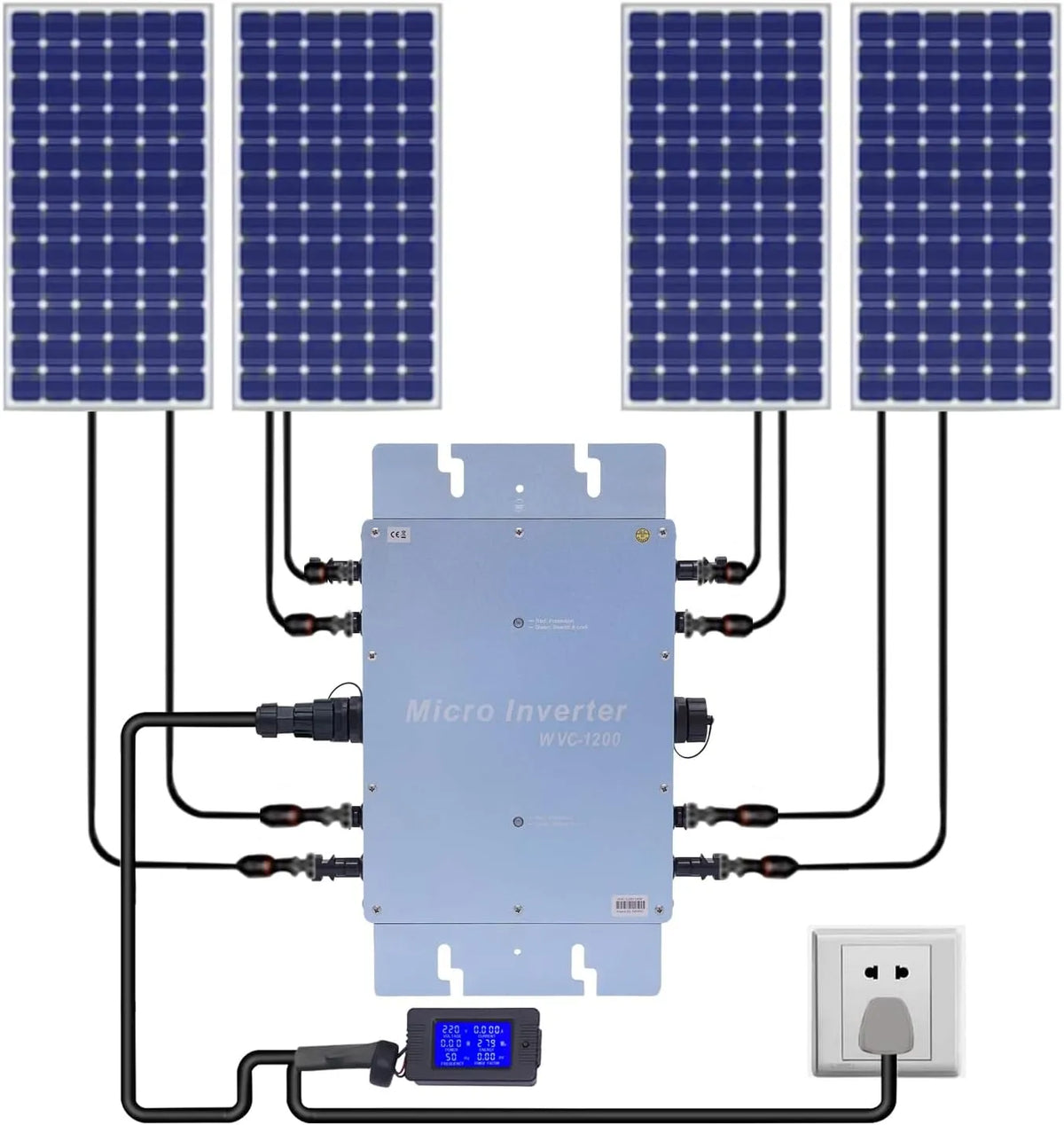 Spanningsomvormer, 1200 W micro-omvormer voor balkonkrachtcentrales, 230 V zonne-omvormer met lcd-display, beschermingsklasse IP65, 6
