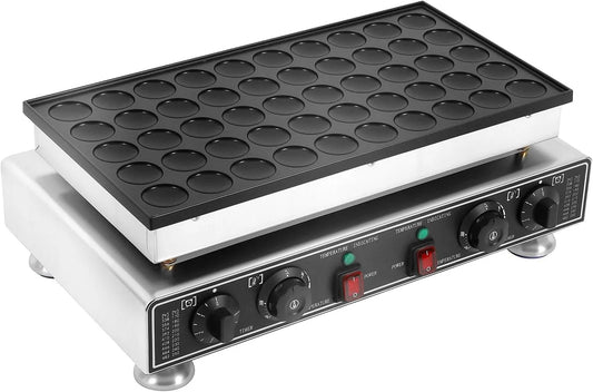 Elektrische poffertjespan met 49,5 x 26 cm, 54 x 29 x 16,5 cm, 62 x 40 x 24 cm, 220 V, RVS en zilver