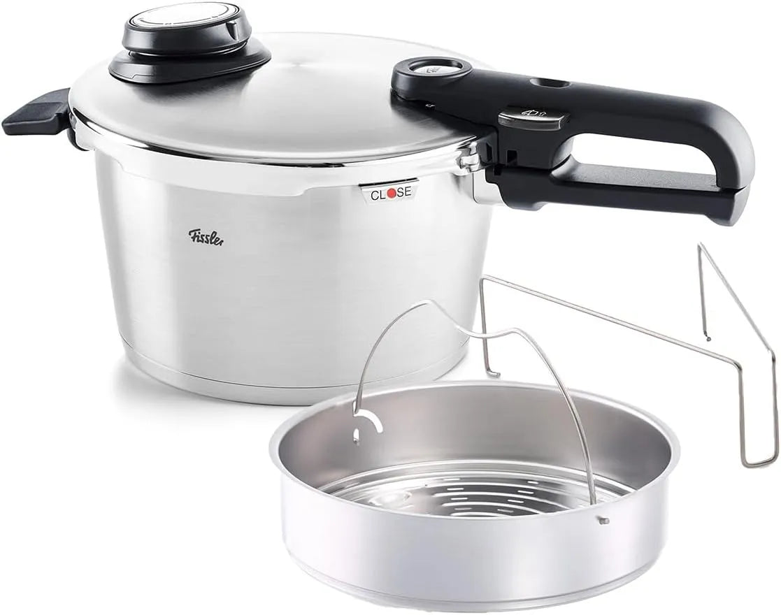 Snelkookpan, 4,5 l, Ø 22 cm drukpan van RVS, 4 kookniveaus, met mand, compatibel met inductie