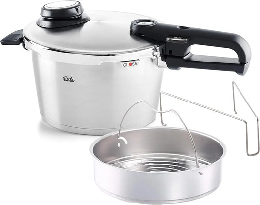Snelkookpan, 4,5 l, Ø 22 cm drukpan van RVS, 4 kookniveaus, met mand, compatibel met inductie