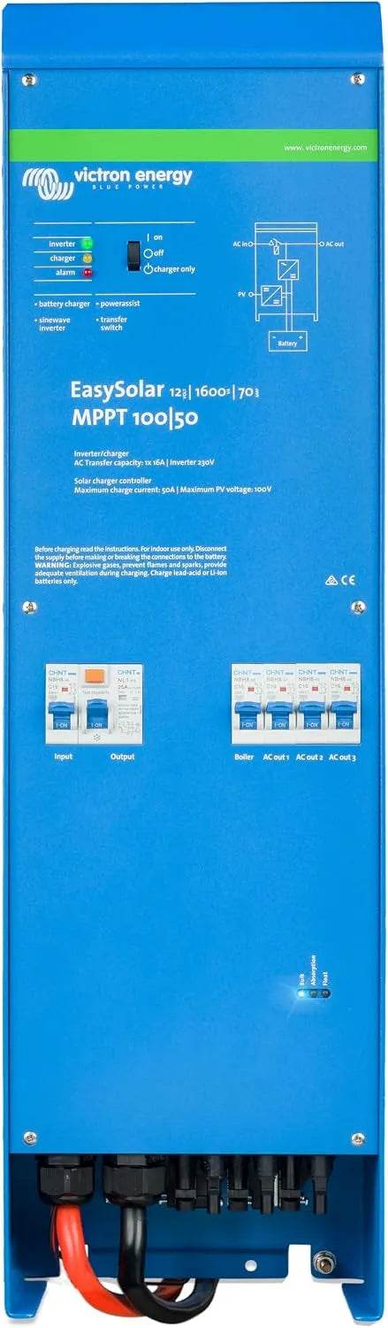 230V, Spanningsomvormer, Victron Energy EasySolar 1600VA 24-Volt 230V, Omvormer 40 amp Acculader en Laadregelaar, MPPT 100V 50 amp