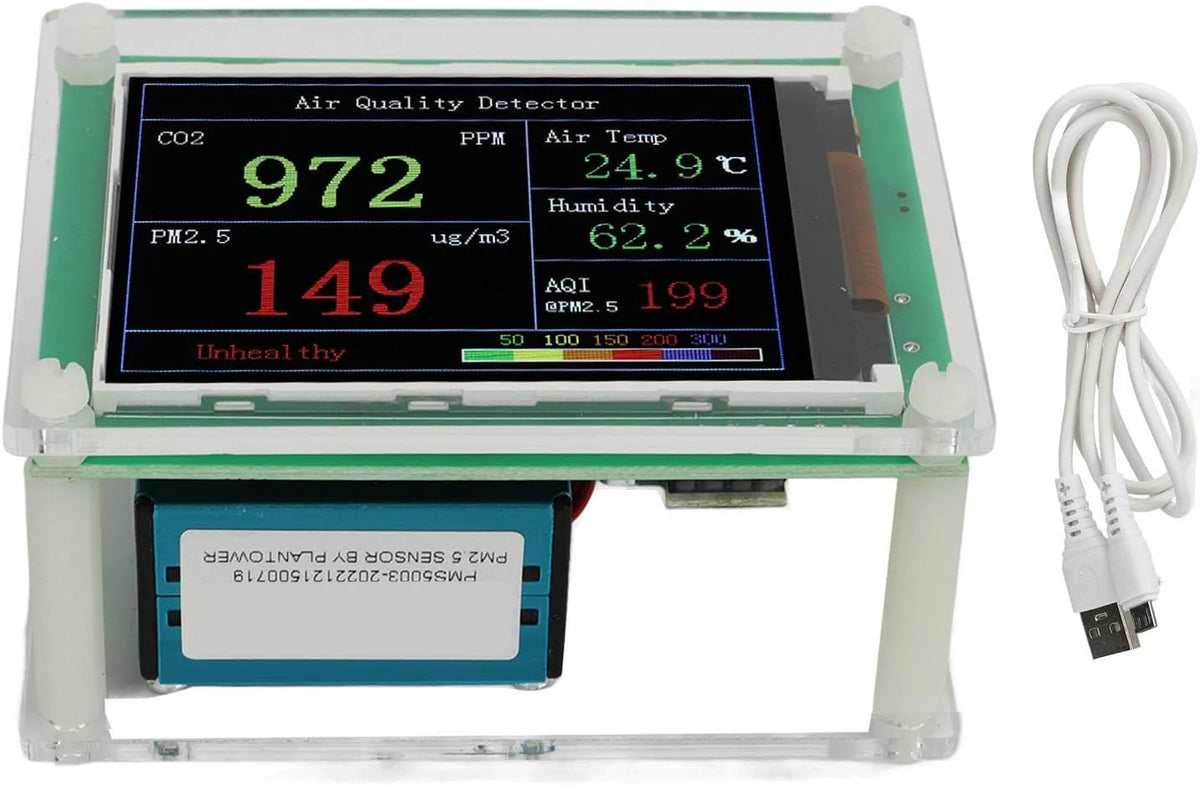 Luchtkwaliteitsmeter, Draagbare Luchtkwaliteitsdetector voor PM2.5, Kooldioxidedetector voor Thuis, Binnenluchtkwaliteitstester