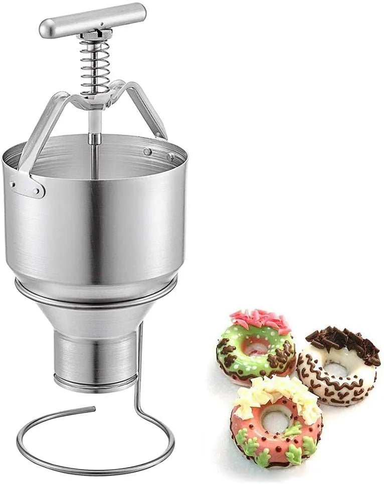 Donut Making Machine met 5L, 17 x 18.5cm en aluminium, 6 Verstelbare Handmatige Donut Depositor Dropper met Stand