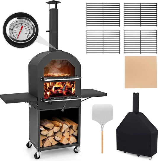 COSTWAY Barbecue met 116 x 44 x 170 cm, 44 x 37 x 40 cm, 37 x 33 cm, 30,5 x 30,5 cm, 72 x 31 cm, 34,5 x 24 cm, 400 °C en 5-10 minuten