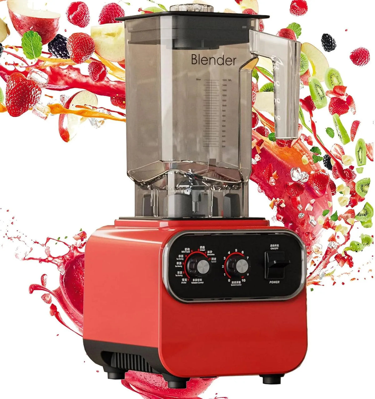 1600 W, formaat : 220V, 1600 W Automatisch Programma Professionele Commerciële, Blender Mixer Juicer Keukenmachine IJs Smoothies, Color : rood