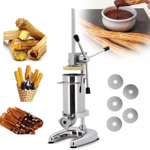 Churro Maker Machine, 2L/3L handmatige roestvrijstalen Spaanse Churrera met 5 mallen