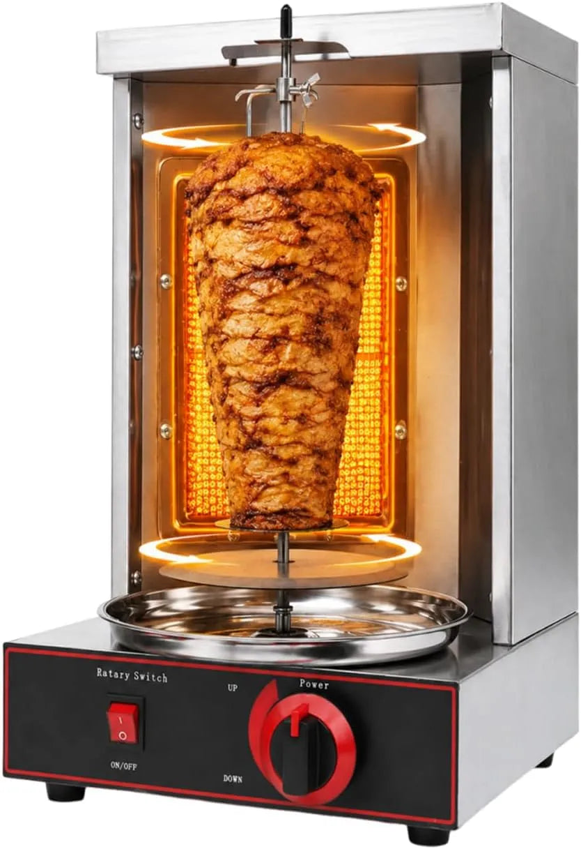 Machine, 2000 W, gyrogrill met 360° draaispies, verticale grill met infrarood verwarmingsplaat, gastronomie, RVS, LPG kebab-machine