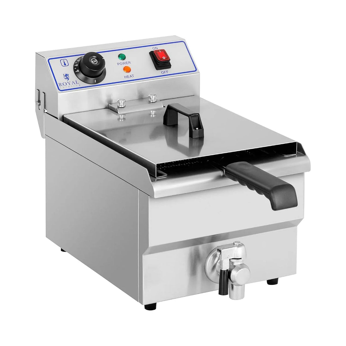 230V, Royal Catering Elektrische Friteuse 1 X 10 Liter 230V Professionele RVS Frituur met Frituurmand en Deksel 60-200°C RCEF-10EH 3200 Watt, model