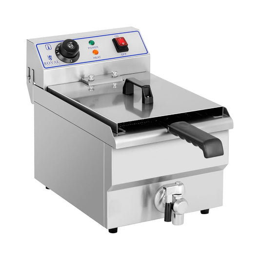 230V, Royal Catering Elektrische Friteuse 1 X 10 Liter 230V Professionele RVS Frituur met Frituurmand en Deksel 60-200°C RCEF-10EH 3200 Watt, model
