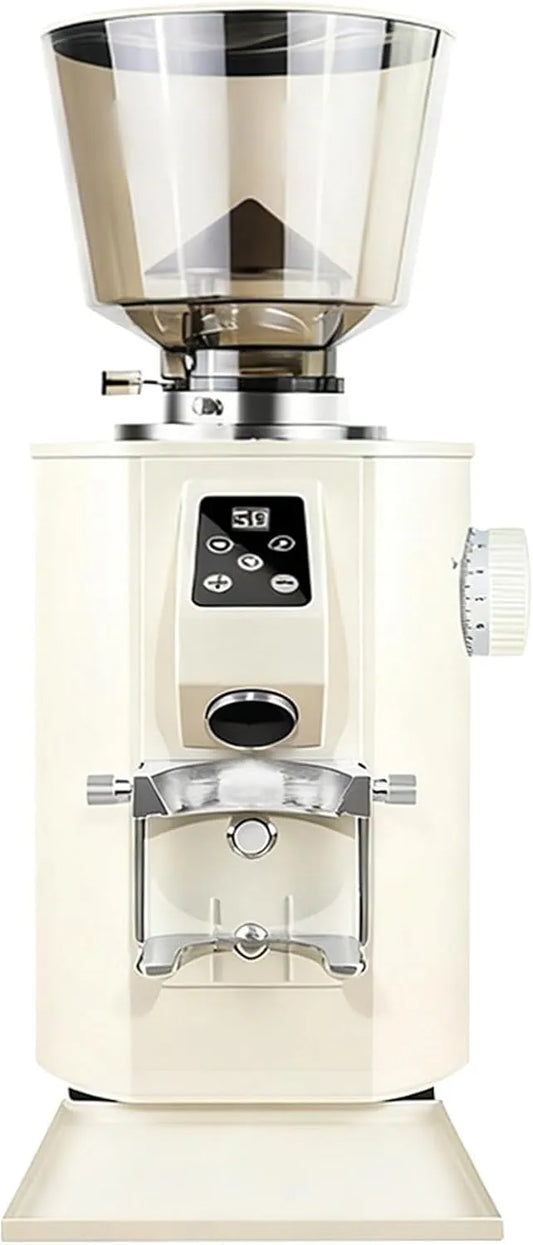 Molen met 9 instelbare maalstanden, voor koffieshops wit, 64 mm platte bramen met container, premium elektrische koffiemolen met bramen
