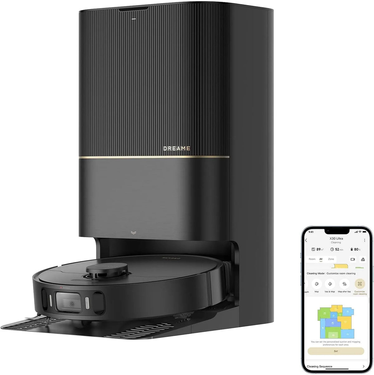 Dreame Robotstofzuiger X30 met 8.300 Pa, 60 °C, 4 cm, waterreservoir en zwart