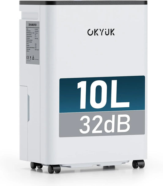 Luchtontvochtiger, 10 liter, 30 m2, met automatische uitschakeling, kelder 10 l, met digitale luchtvochtigheidsweergave, badkamer