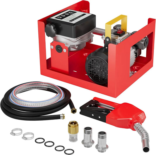 Pomp, Wiltec diesel-, 550 W, zelfaanzuigende dieselpomp 60 l/min, brandstofpomp met automatisch tankpistool, overhevelingspomp voor diesel