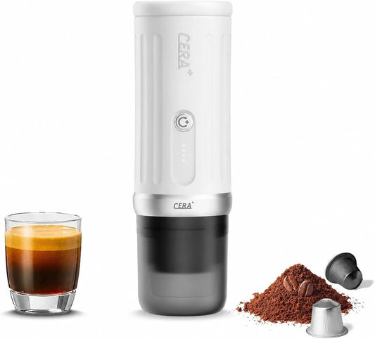 Espressomachine, accu voor 8 kopjes, CERA+ Draagbaar espressomachine met zelfverwarming, compatibel met NS-capsules en koffiepoeder